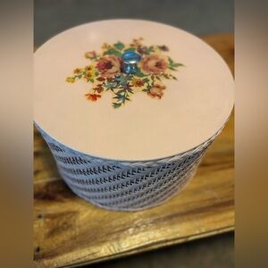 Harvey Sewing Vintage Pink Wicker Basket with Lid